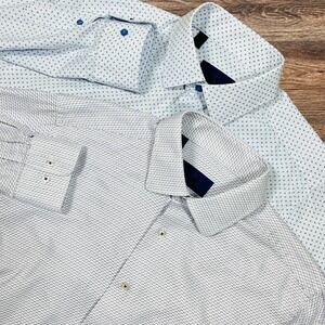 Lot of 2 David Donahue Dress Shirts Mens L 100% Cotton Long Sleeve Button Up